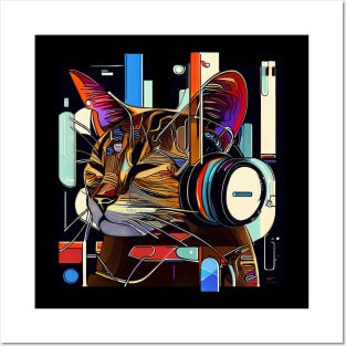 Music cute cat | Black, blue, and red Posters and Art